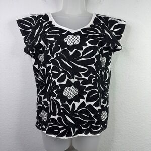 J. Marie Shirt Womens S Black White Embroidered Boho Dark Romantic Artsy Coastal